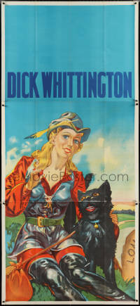 4j0296 DICK WHITTINGTON stage play English 3sh 1930s cool art of sexy female lead & smiling cat!