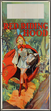 4j0329 RED RIDING HOOD stage play English 3sh 1930s stone litho of sexy Red w/wolf trailing behind!