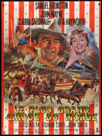 4j0166 CIRCUS WORLD French 1p 1964 best art of Claudia Cardinale & John Wayne by Jean Mascii!