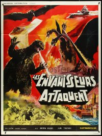 4j0173 DESTROY ALL MONSTERS French 1p R1970s different art with Godzilla, Ghidorah, Rodan & more!