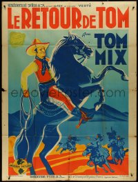 4j0174 DESTRY RIDES AGAIN French 1p 1930s different art of cowboy Tom Mix & Tony, ultra rare!