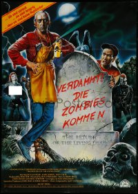 4j0452 RETURN OF THE LIVING DEAD German 1986 art of Don Calfa, topless Linnea Quigley & zombies!