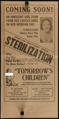 4j0482 TOMORROW'S CHILDREN herald R1930s beautiful welfare girl facing human sterilization!
