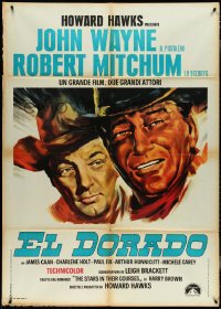 4j0120 EL DORADO Italian 1p R1960s different art of John Wayne & Robert Mitchum, Howard Hawks!