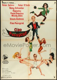 4j0134 WHAT'S NEW PUSSYCAT Italian 1p 1965 Frazetta art of Woody Allen, Peter O'Toole & sexy ladies!