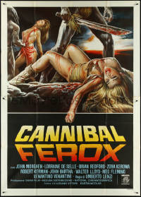 4j0231 CANNIBAL FEROX Italian 2p 1981 Umberto Lenzi, wild art of natives w/machetes torturing women!