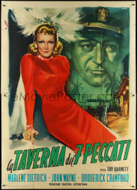 4j0233 SEVEN SINNERS Italian 2p R1950s different art of sexy Marlene Dietrich & John Wayne, rare!