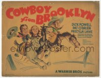 4j0713 COWBOY FROM BROOKLYN TC R1940 art of Dick Powell, Pat O'Brien & Priscilla Lane on horse, rare!