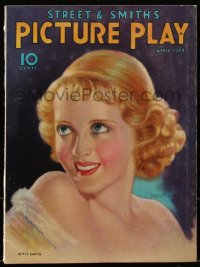 4j0462 PICTURE PLAY magazine April 1933 great cover art of pretty Bette Davis by Paul Maison!