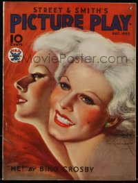 4j0463 PICTURE PLAY magazine December 1933 great cover art of sexy Jean Harlow by Jules Cannert!