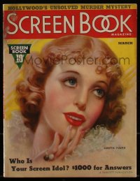 4j0465 SCREEN BOOK magazine March 1937 great cover art of beautiful Loretta Young by Zoe Mozert!