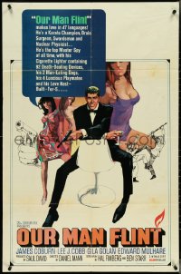 4j1084 OUR MAN FLINT 1sh 1966 Bob Peak art of James Coburn, sexy James Bond spy spoof!