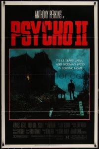 4j1107 PSYCHO II 1sh 1983 Anthony Perkins as Norman Bates, cool creepy image of classic house!