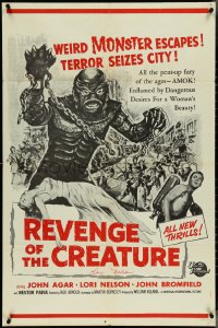 4j1120 REVENGE OF THE CREATURE signed military 1sh R1960s by Lori Nelson, different monster art!