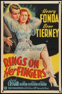 4j1122 RINGS ON HER FINGERS 1sh 1942 art of Henry Fonda swindled by sexy Gene Tierney!