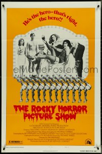 4j1130 ROCKY HORROR PICTURE SHOW style B 1sh 1975 Tim Curry is the hero, wacky cast portrait!