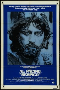 4j1141 SERPICO int'l 1sh R1980 cool close up image of Al Pacino, Sidney Lumet crime classic!