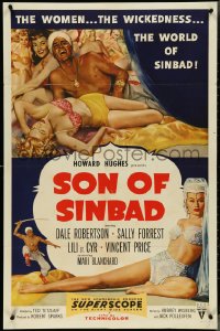 4j1154 SON OF SINBAD 1sh 1955 Howard Hughes, great art of super sexy harem women!