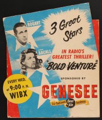 4j0004 BOLD VENTURE standee 1951 Humphrey Bogart, Lauren Bacall & Genesee beer are the great stars!