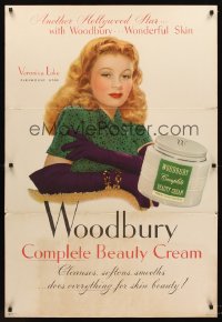 4j0005 WOODBURY - COMPLETE BEAUTY CREAM 2 standee+window display 1944 2 cool Veronica Lake ad tie-ins!
