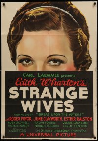 4j1161 STRANGE WIVES 1sh 1935 Edith Wharton's story of poor Russian princess in NYC, ultra rare!