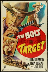 4j1173 TARGET 1sh 1952 cool artwork of cowboys Tim Holt & Richard Martin + Linda Douglas!