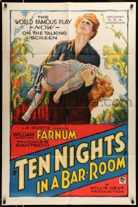 4j1183 TEN NIGHTS IN A BAR ROOM style B 1sh 1931 stone litho art of Farnum carrying little girl!
