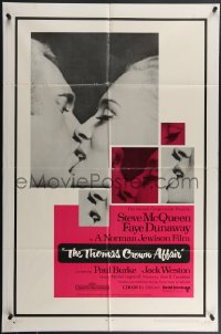 4j1191 THOMAS CROWN AFFAIR 1sh 1968 classic kiss close up of Steve McQueen & sexy Faye Dunaway!