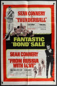 4j1192 THUNDERBALL/FROM RUSSIA WITH LOVE 1sh 1968 Bond sale of two of Sean Connery's best 007 roles!