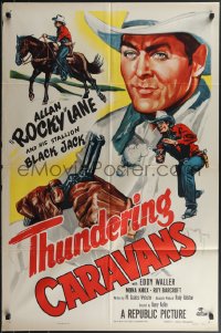 4j1193 THUNDERING CARAVANS 1sh 1952 great artwork of cowboy Rocky Lane w/smoking gun & Black Jack!