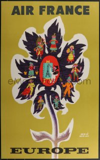 4j0016 AIR FRANCE EUROPE 24x39 FOAMCORE MOUNTED French travel poster 1956 Moran art, ultra rare!