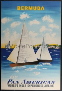 4j0021 PAN AMERICAN BERMUDA 26x39 FOAMCORE MOUNTED travel poster 1950s Kauffer art of sailboats!