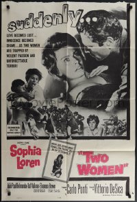 4j1205 TWO WOMEN 1sh 1961 Sophia Loren, Vittorio De Sica, suddenly love becomes lust!