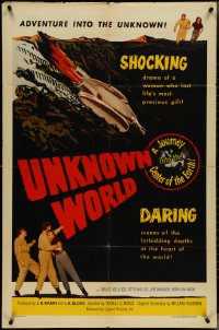 4j1208 UNKNOWN WORLD 1sh 1951 When Worlds Collide ripoff, a journey to the center of the Earth!