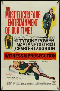 4j1224 WITNESS FOR THE PROSECUTION 1sh 1958 Billy Wilder, Tyrone Power, Marlene Dietrich!