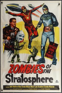 4j1230 ZOMBIES OF THE STRATOSPHERE 1sh 1952 cool art of aliens with guns including Leonard Nimoy!