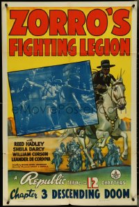 4j1231 ZORRO'S FIGHTING LEGION ch. 3 1sh 1939 Republic serial, masked hero, Descending Doom, rare!