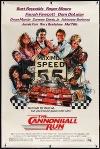 4k0005 CANNONBALL RUN 40x60 1981 Burt Reynolds, Farrah Fawcett, Struzan car racing art, ultra rare!