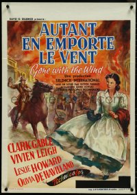4k0351 GONE WITH THE WIND Belgian R1954 Demil art of Leigh as Scarlett O'Hara, large 23x33 size!
