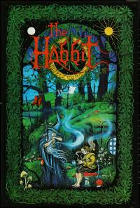 4k0335 HABBIT 24x36 commercial poster 2000s parody artwork of Gandalf and Bilbo w/ marijuana!