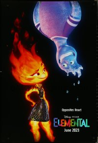 4k0770 ELEMENTAL teaser DS 1sh 2023 Walt Disney, opposites react, cute CGI fire/water characters!