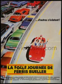 4k0209 FERRIS BUELLER'S DAY OFF French 15x21 1986 different art of Broderick & friends in Ferrari!