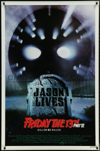 4k0784 FRIDAY THE 13th PART VI 1sh 1986 Jason Lives, cool image of hockey mask over tombstone!