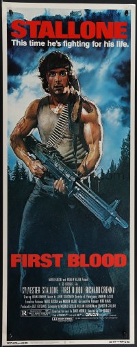 4k0253 FIRST BLOOD insert 1982 artwork of Sylvester Stallone as John Rambo by Drew Struzan!