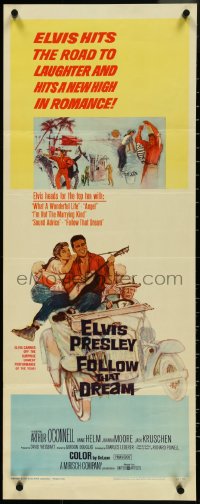 4k0254 FOLLOW THAT DREAM insert 1962 great art of Elvis Presley playing guitar in car with girl!