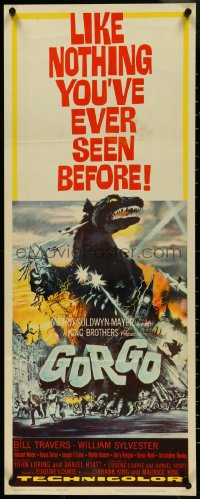 4k0258 GORGO insert 1961 great artwork of giant monster terrorizing London by Joseph Smith!