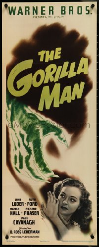 4k0259 GORILLA MAN insert 1942 cool horror art of green hand attacking pretty Ruth Ford!