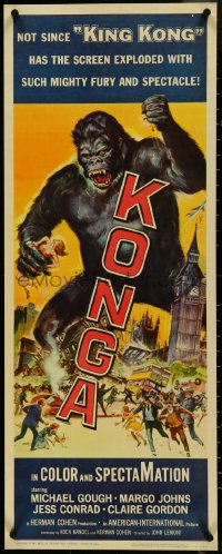 4k0268 KONGA insert 1961 great artwork of giant angry ape terrorizing city by Reynold Brown!
