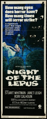 4k0273 NIGHT OF THE LEPUS insert 1972 cool monster art, how many eyes does horror have!