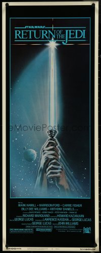 4k0281 RETURN OF THE JEDI insert 1983 George Lucas, art of hands holding lightsaber by Reamer!